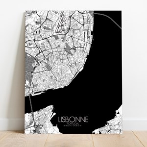 Lisbonne sur toile city map n&b
