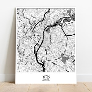 Lyon sur toile city map n&b