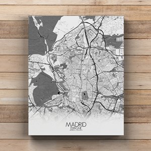 Madrid sur toile city map n&b