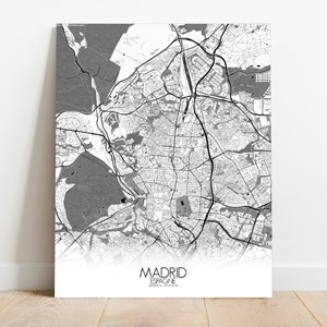 Madrid sur toile city map n&b