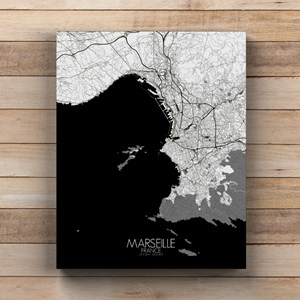 Marseille sur toile city map n&b