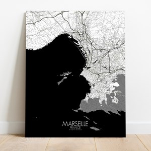 Marseille sur toile city map n&b