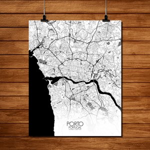 Porto carte ville city map n&b