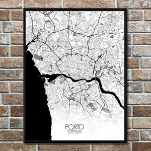 Porto carte ville city map n&b