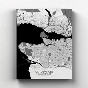 Vancouver sur toile city map n&b