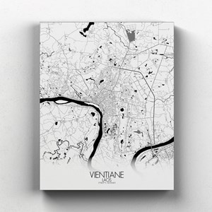 Vientiane sur toile city map n&b