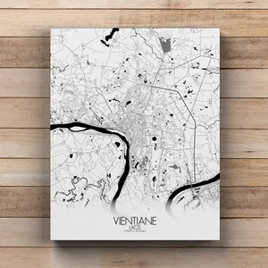 Vientiane sur toile city map n&b