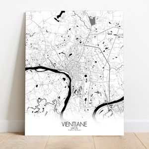 Vientiane sur toile city map n&b