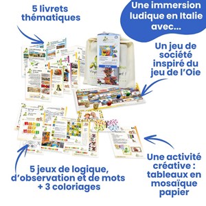 Coffret noël voyage & jeux : 4 jeux du monde + kit italie + 7 miam