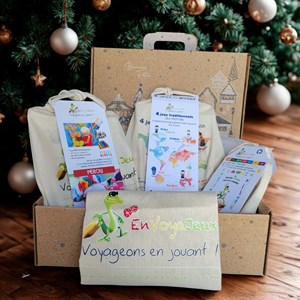 Coffret noël voyage & jeux : 4 jeux du monde + kit pérou + 7 miam
