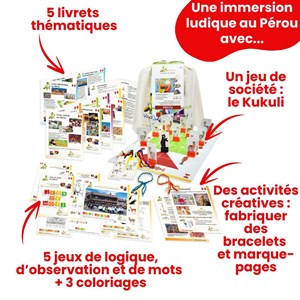 Coffret noël voyage & jeux : 4 jeux du monde + kit pérou + 7 miam