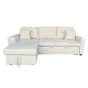 Glasgow canapé d'angle convertible 4 places avec coffre en velours côtelé beige