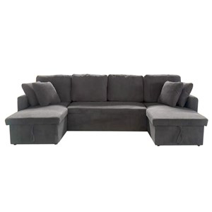 Mahé canapé panoramique convertible avec coffres 4 places en velours côtelé gris
