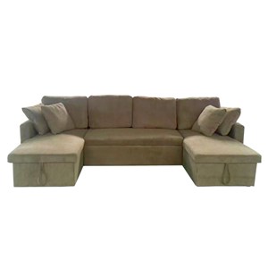 Mahé canapé panoramique convertible avec coffres 4 places en velours côtelé vert