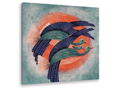 Tableau oiseau lyre et soleil rouge