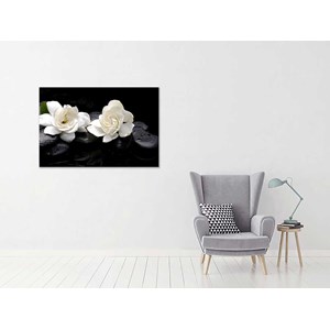 Toile déco design fleurs et cailloux