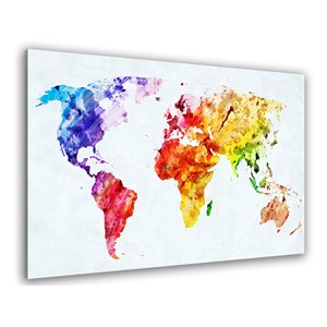 Toile carte du monde multicolore