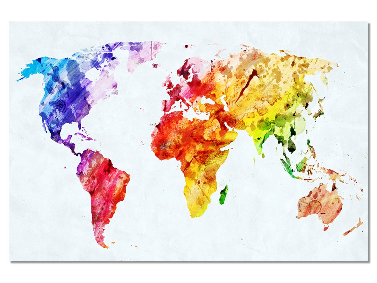 Toile carte du monde multicolore