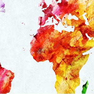 Toile carte du monde multicolore