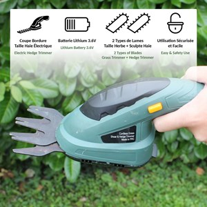 Coupe-bordure + taille-haie sans fil - léger - autonomie 40 min - 2 en 1