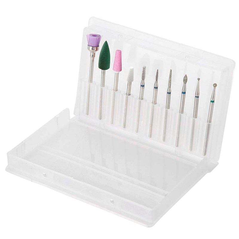 Dam - Kit de fraises pour ongles, pour polisseuses électriques. Comprend 10 types.