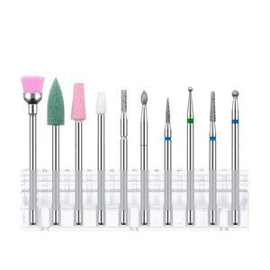 Kit de fraises pour ongles, pour polisseuses électriques. Comprend 10 types.