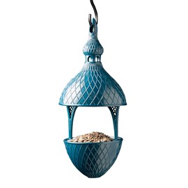 Mangeoire pour oiseaux forme gland bleu paon