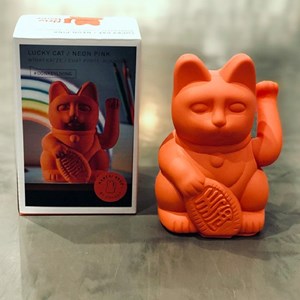 Chat japonais porte bonheur maneki neko orange néon