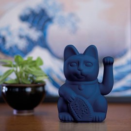 Chat japonais porte bonheur maneki neko bleu marine