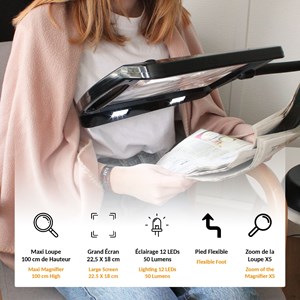 Loupe sur pied 5x - flexible 100 cm - 12 led - lecture et bricolage