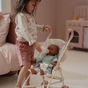 Poussette pour poupée en métal rose
