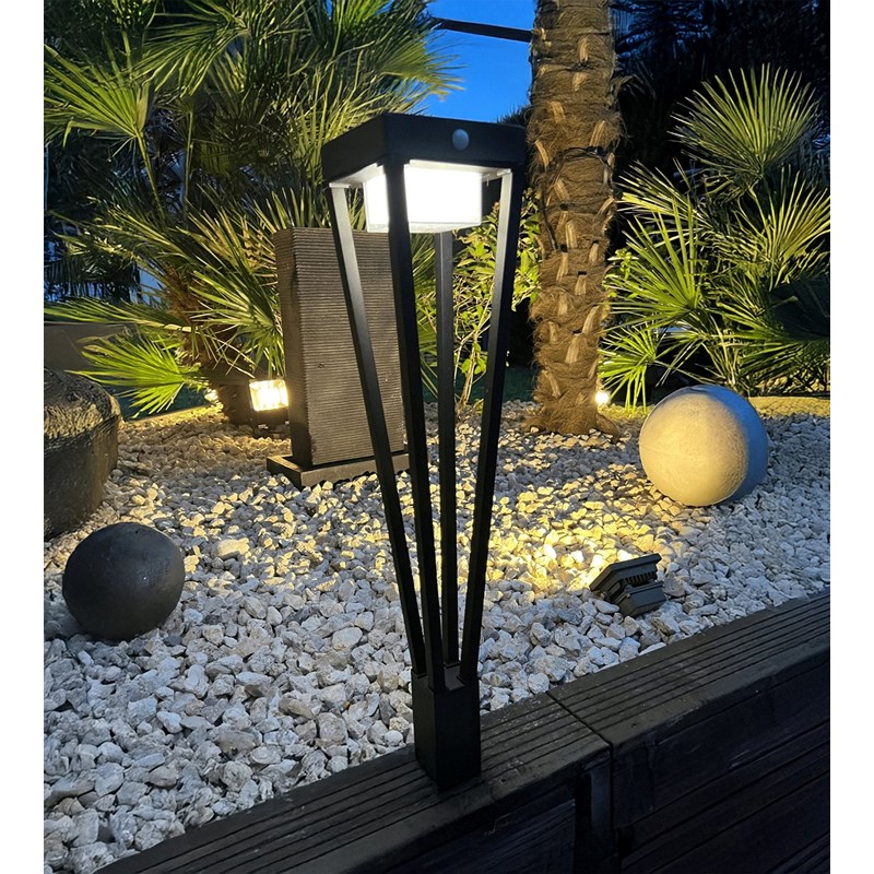 Borne extérieure solaire luxor avec détecteur de mouvements noir