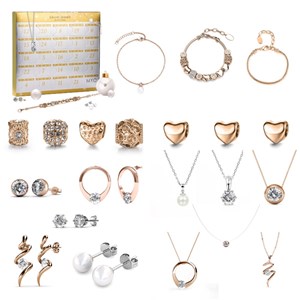Calendrier de l'avent 13 bijoux et 11 perles - or rosé et argenté