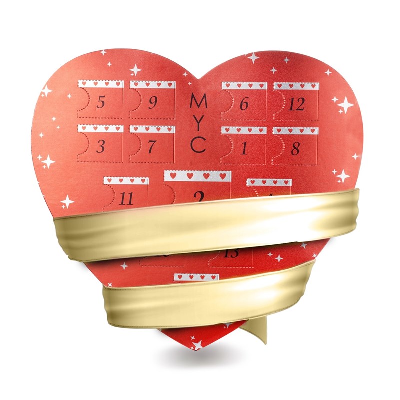 Calendrier de l'avent coffret coeur 14 bijoux - doré et cristal