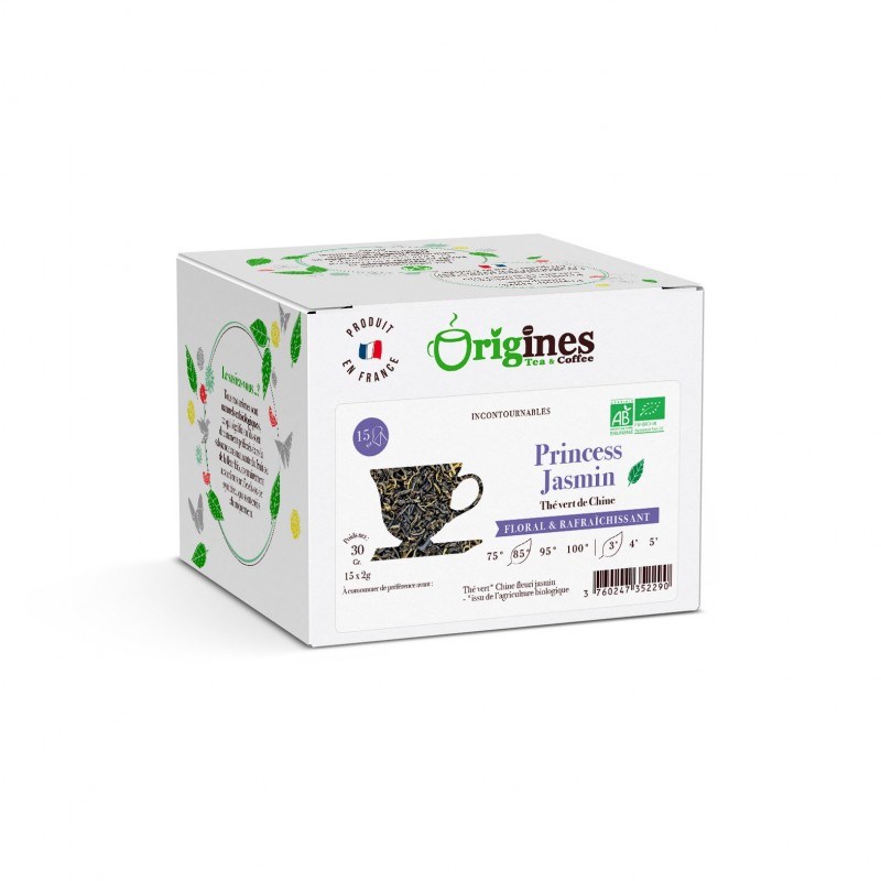Princess jasmin - thé vert bio de chine - infusettes 15x2g