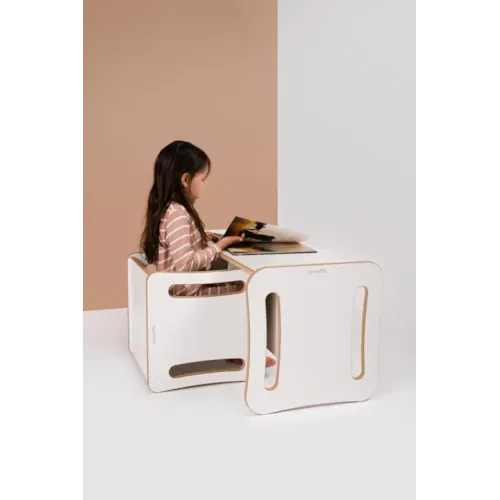 Tupti.wood - Table et chaise 2-en-1 pour enfant en bois blanc