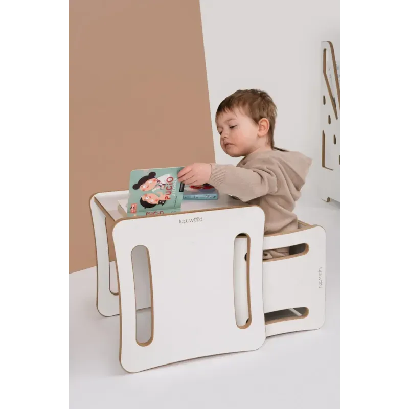 Table et chaise 2-en-1 pour enfant en bois blanc (Tupti.wood) - Image 2