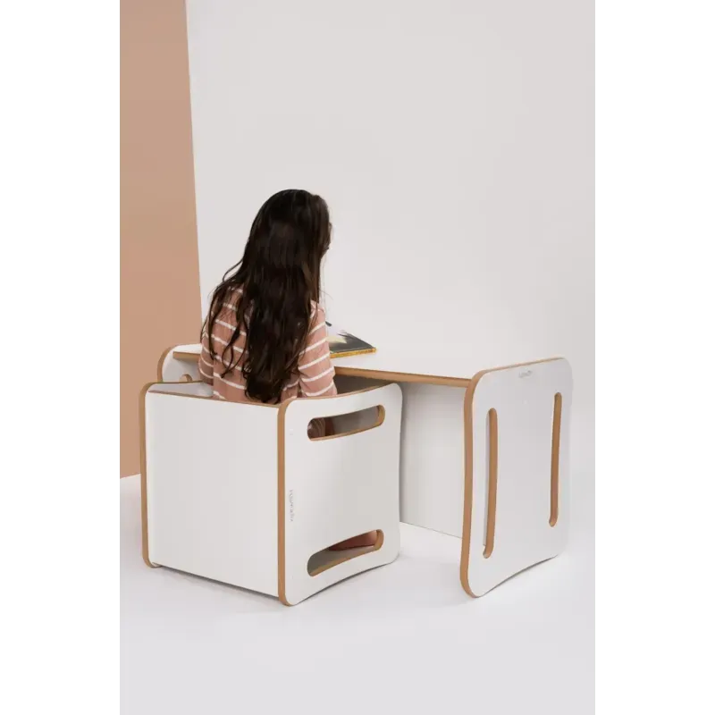 Table et chaise 2-en-1 pour enfant en bois blanc (Tupti.wood) - Image 3