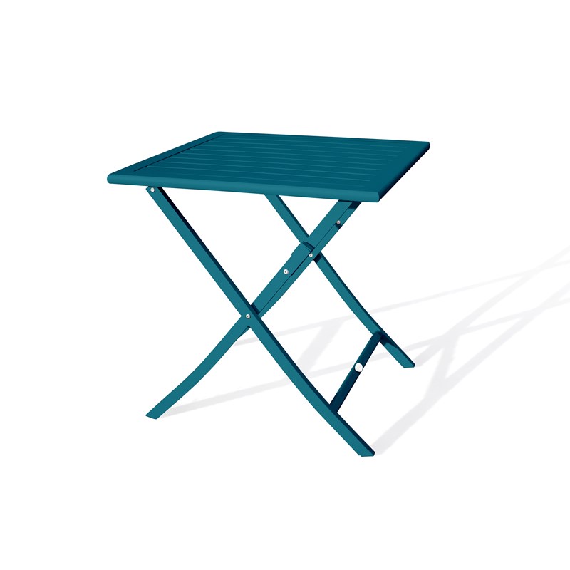 Table de jardin pliante en aluminium bleu canard