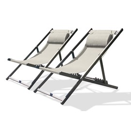 Lot de 2 chiliennes de jardin en toile et aluminium