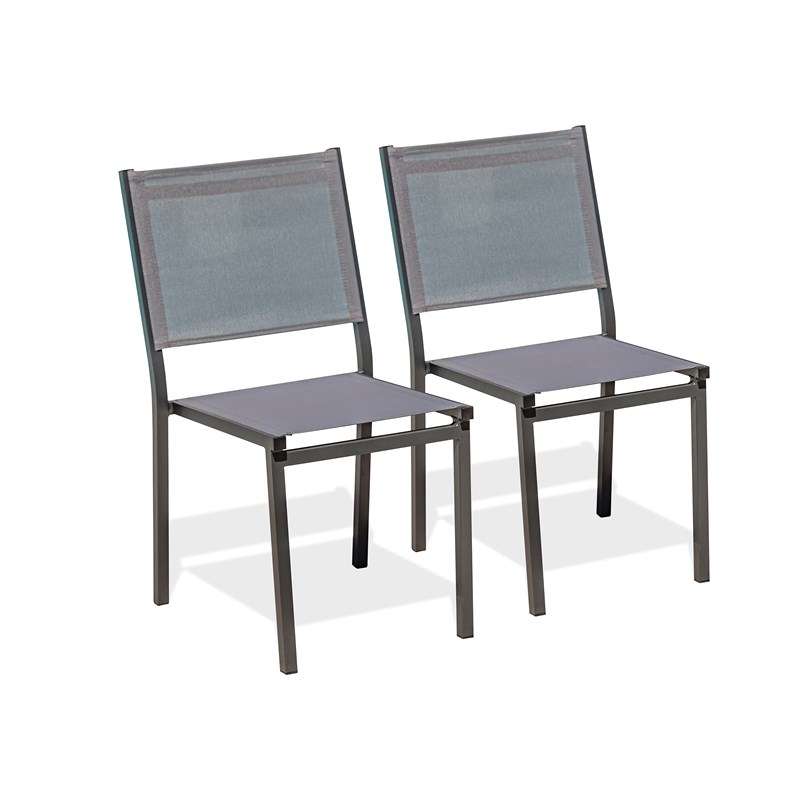 Lot de 2 chaises de jardin en alu et toile plastifiéee