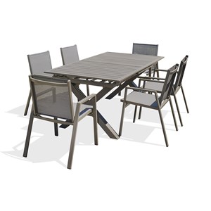 Ensemble repas de jardin 6 places en aluminium quartz