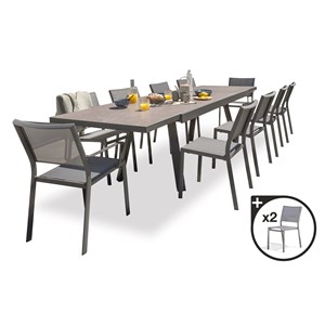 Ensemble repas de jardin 12 places en céramique sur verre