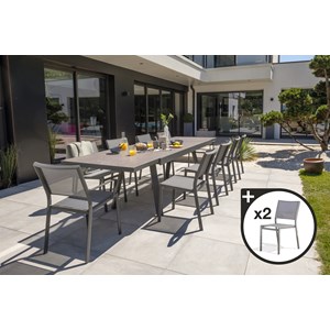 Ensemble repas de jardin 12 places en céramique sur verre
