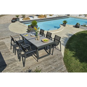 Ensemble repas 6 places en aluminium et plateau céramique