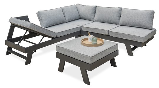 Salon d'angle de jardin 6 places en aluminium