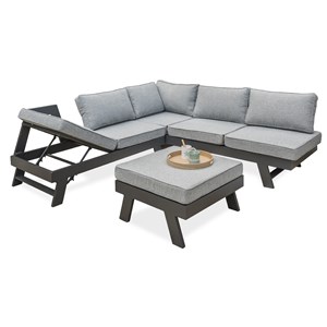 Salon d'angle de jardin 6 places en aluminium