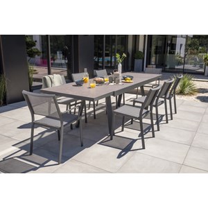 Ensemble repas de jardin 8 places en céramique sur verre