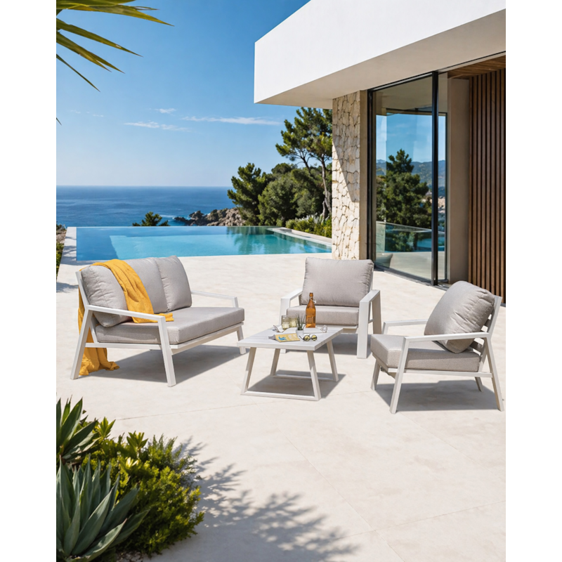 Salon de jardin 5 places en aluminium - blanc