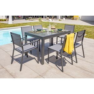 Ensemble repas 6 places en aluminium et plateau verre